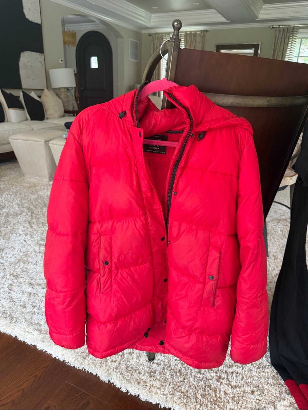 Zara TRF collection Women's Bright Red Quilted Puffer Jacket with Hood